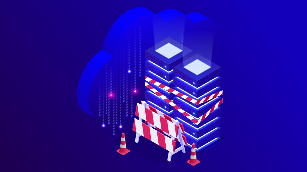 Imagem digital ilustrativa de servidores e barreiras de proteção, simbolizando a resiliência de aplicações em ambientes de TI e infraestrutura de dados.